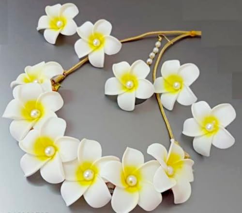 BengCraft Artificial Chapa Flower Bridal Haldi Jewellery Set of Necklace, Earrings, Finger Ring & Maang Tika for Women Bride | Handmade Floral Jewelry for Bride's Mehendi, Mehndi, Baby Shower, Festive Party Function 2