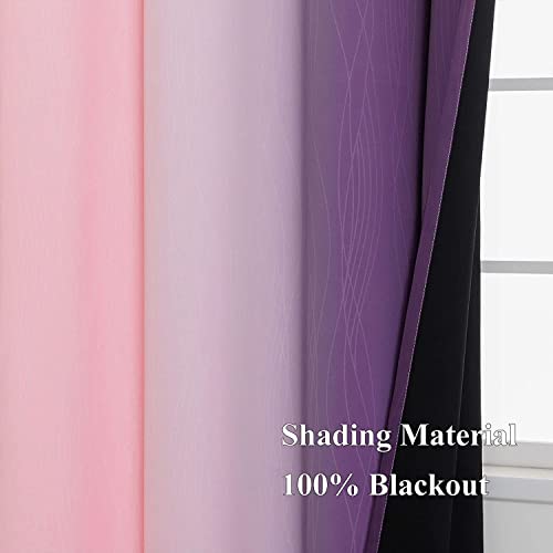 Estelar Textiler Purple and Pink Ombre Blackout Curtains 102 Inches Long 2 Panels Set, Thermal Insulated Drapes for Bedroom, Full Light Blocking Grommet Gradient Curtains for Living Room, 52Wx102L