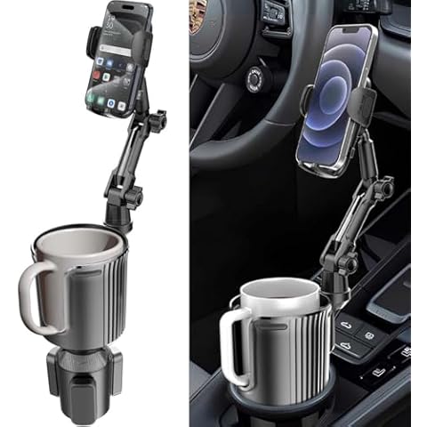 Car Cup Holder Phone Mount,Universal Auto Cell Phone Stand with Drink Expand Cup Holder,360° Rotation Compatible with All Mobile Phones and All Car Cover