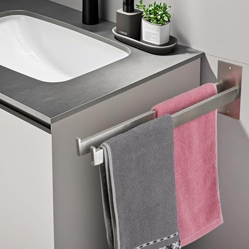 Wusboo Porta Asciugamani Bagno Adesivo, Portasciugamani Senza Fori in Acciaio Inossidabile, Installazione Adesiva o con Viti, Doppia Barra con Design Anti-Caduta, Portasciugamani Adesivo per Bagno