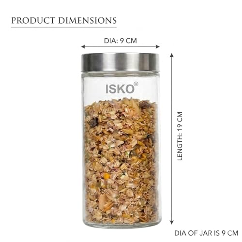 Image of ISKO | Borosilicate Glass Jar | with Steel Cap | 1000ML | Heat resistant |microwave safe | Dish washer | Set of 4 Pcs