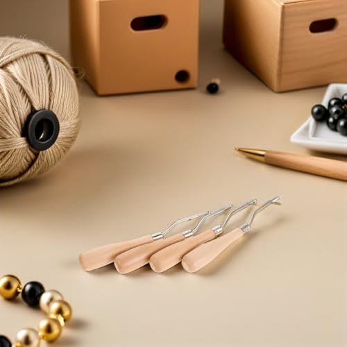 Ganchillos de crochet beige (pack de 4 piezas) con accesorios para tejer 8
