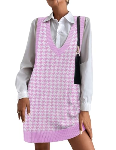 Image of Zeagoo Womens Sweater Vest Dress Pattern Knitted Pullovers Sweaters V Neck Tank Sweater Dress with Pockets