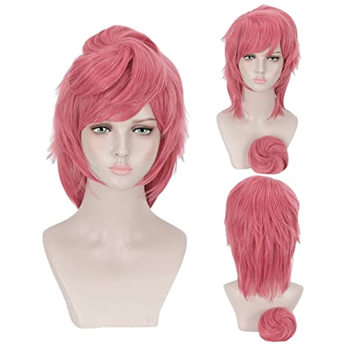 Ani·Lnc Trish Una Cosplay Wig Short Pink Cosplay Wig Synthetic Hair Wigs