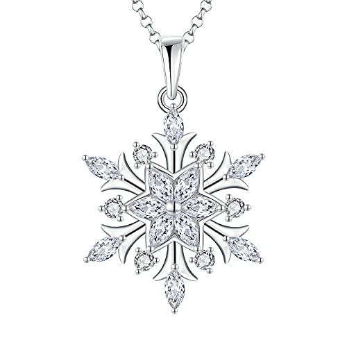Image of JO WISDOM Women Necklace,925 Sterling Silver Snowflake Pendant Necklace with 3A Cubic Zirconia