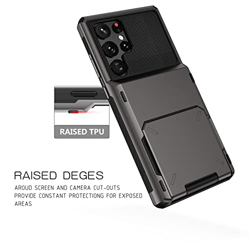 Yagelang Case For Samsung Galaxy S22 Ultra, Flip Door Hidden Credit Card Holder Shockproof Wallet Case Dual Layer Armor Case Tpu Bumper Protective Phone Cover 6.8 Inch,Green #TOP6