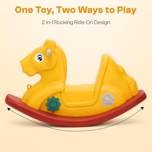 Image of Toyzone 2 in 1 Royal Horse Ride On - Yellow| Baby Rocker with Comfortable Seat & Back Support | Durable Child-Safe Design | Smooth Rocking Base | Indoor Play Toy | 1-4 Years