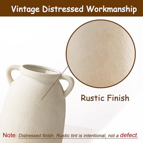 Dobbyby Ceramic Flower Vase 12 inch Farmhouse Rustic Vase Decorative Pottery Terracotta Tall Vases for Home Decor Table Mantle Fireplace Living Room Bathroom Wedding Centerpiece(Large-White) by Dobbyby - Image 3