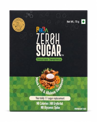Zeroh Sugar 14 Sachets | Monk Fruit & Allulose Sweetener | 5g Each | Zero Calorie | No Erythritol | 1:1 Sugar Substitute | Keto Friendly | Clinically Tested | Travel Pack | On the Go