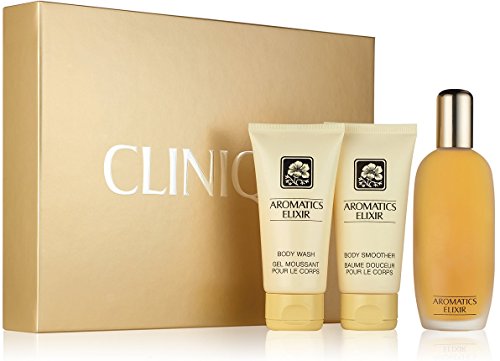 Clinique Aromatics Elixir 3pc Holiday Set (3.4 Ounce Perfume Spray, 2.5 Ounce Body Smoother, 2.5 Ounce Body Wash)