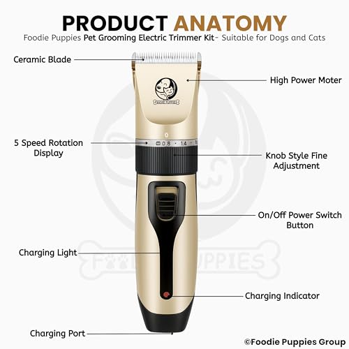 Image of Foodie Puppies Rechargeable Cordless Electric Hair Trimmer Grooming Set, Professional Dog Hair Trimmer Long Short Hair Shaver for Small, Medium & Large Dogs, Cats (Trimmer Kit)