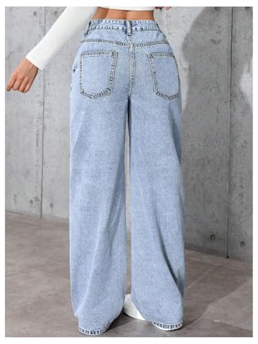 GORGLITTER Girl's Cute Baggy Wide Leg Jeans Elastic High Waisted Denim Pants Bottoms with Pockets2