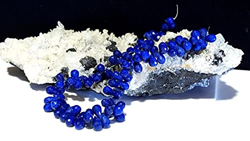 Lapis Lazuli facetté en poire et inclusions de pyrite sur fil de 10 pouces pour bijoux
