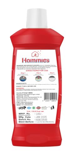 Image of Hommies Disinfectant Bathroom Cleaner Liquid (Lemon) - 2 Litre | Kills 99.9% Germs | Professional Strength Deep Cleaner for Tiles, Floors, Sinks & Chrome Taps | Combo Pack 1L X 2Packs