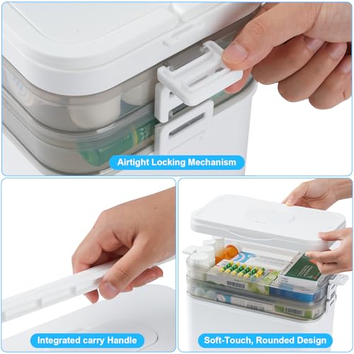 Boîte à médicaments grande capacité avec compartiments et couvercle de protection - 5