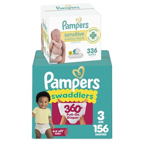 Image of Pampers Swaddlers 360 Pull-On Diapers, Size 3, 156 Count, with Sensitive Baby Wipes, 4 Flip-Top Packs (336 Wipes Total) [Packaging May Vary]