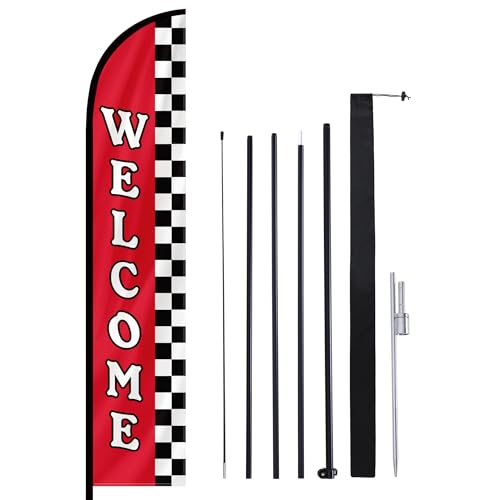 Image of MASTERCANOPY 15FT Tall Welcome Feather Flag Pole Kit Red