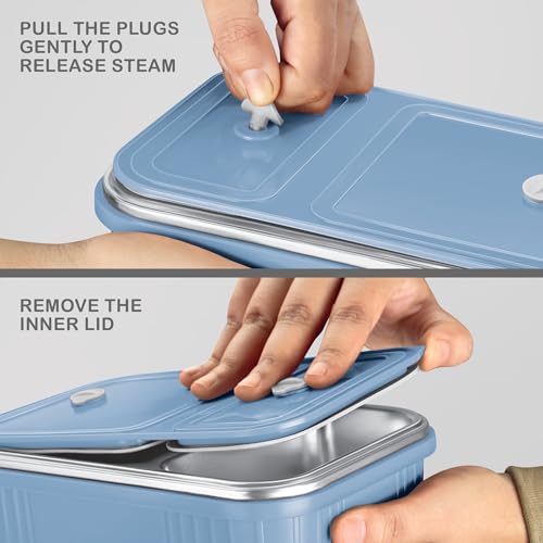 Image of MILTON Meal Safe 2 Inner Stainless Steel Tiffin Box for School with Steam Release Plug | PU Insulated, Leak-Proof, Food Grade I Lunch Box for Kids Boys, Girls with Snap Lock Lid, 465 ml, Light Blue