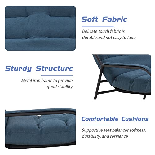 Lyuhome Lounge Armchair Indoor With Adjustable Backrest, Overstuffed Accent Chair,Fabric Leisure Chair With Arm Metal Frame For Living Room Bedroom Dark Blue #TOP4