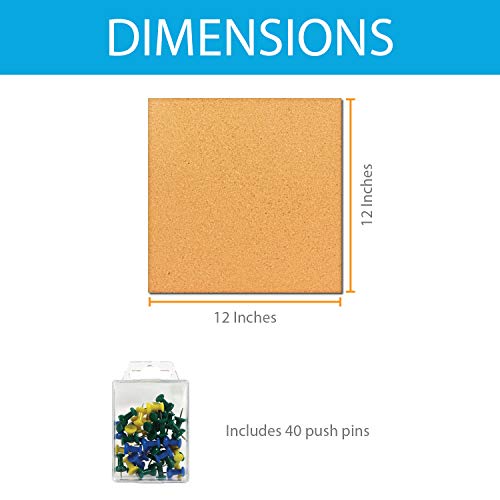 12 X 12 Inch Square Cork Board Tiles With Self Adhesive Backing, 1/2 Inch Thick, Mini Wall Bulletin Boards For Notes, Photos, 2 Pack With 40 Push Pins (Cork (2 Pack)) #TOP3