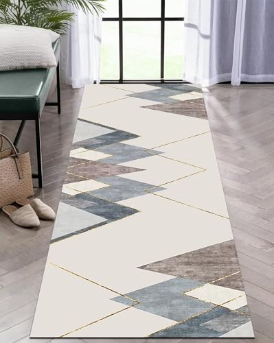 Tapis de couloir lavable et antisalissure grand format marron beige 100x250