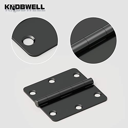 KNOBWELL 24 Pack of Matte Black Door Hinges 3.5 Inch X 3.5 Inch Interior Door Hinges for Doors