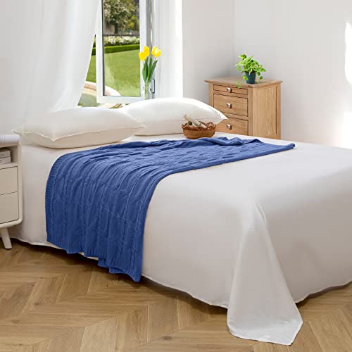 Aormenzy Dusty Blue Knit Throw Blankets Oversized Cable Knit Decorative Throw Blanket Slate Blue Soft Cozy Knitted Blanket For Sofa Couch Bed, 60" X 80" #TOP3