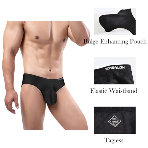 ZONBAILON Mens Sexy Bulge Enhancing Briefs Underwear Low Rise Ice Silk Big Ball Pouch Underpants M L XL 2XL 3XL Pack4