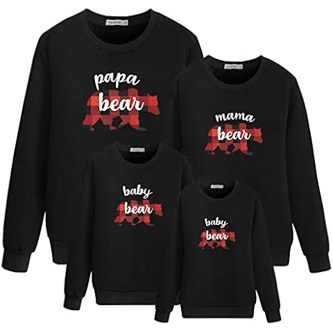 Family Matching Clothes Cute Bear Print Christmas Sweatshirt Xmas Funny Pullover Top Long Sleeve Sweater Outfits, Family Bear- Mama, Medium Cover