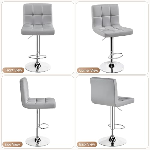 Image of Yaheetech Bar Stools Set of 4, PU Leather Adjustable Barstools, Modern Counter Stools with Back and Footrest, Counter Height Barstools for Bar, Kitchen, Dining Room, Light Gray