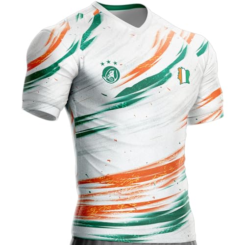 Maillot Cote D'Ivoire Football CI-810 Drapeau ivoirien (FR/ES, Alpha/Lettres, M, Taille Normale, Taille Normale, Blanc)