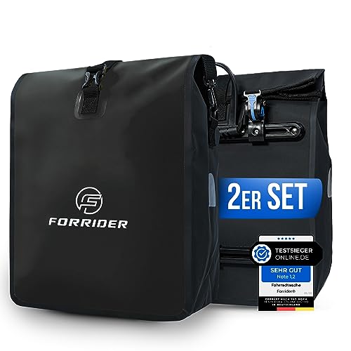 Forrider Fahrradtaschen Set Wasserdicht für Gepäckträger [2x22L Volumen] mit Schultergurt | Gepäckträgertasche | Einzel | Fahrrad Tasche Packtasche hält an jedem Gepäckträger