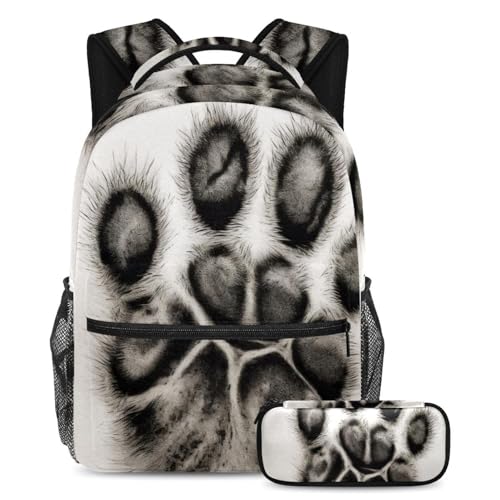 Sac à dos avec trousse ensemble sac d'école rétro Paw Print 88 grand format