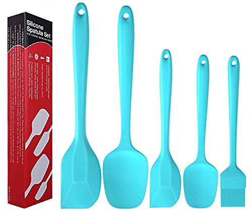 Image of P-Plus International Silicone Spatula Set 5-Piece - 446F Heat-Resistant Baking Spoon Spatula - Seamless One-Piece Design- Non-Stick Silicone Stainless Steel Core (Spatula Set of 5 Blue)
