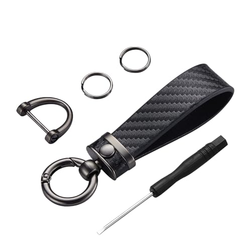 YCLFHOO Carbon Fiber Car Keychain,Black Leather Car keyring,