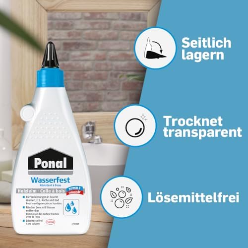 Ponal Holzleim Wasserfest, Montagekleber mit hoher Verleimungsfestigkeit für Feuchträume, wasserfester Kleber zur Montage-, Fugen- & Flächenverleimung, 1x120g