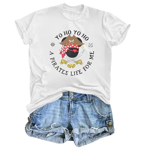 veufcyas Pirate Shirt Women Cruise Shirts Yo Ho Yo Ho A Pirates Life for Me Graphic Tees Family Vintage Tshirts Casual Tops(White M)