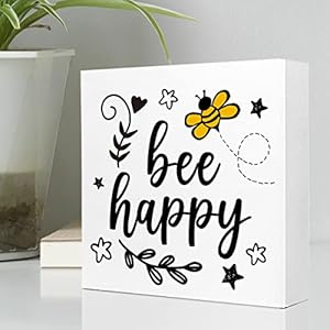   Be-Happy-Honey-Bee-Wooden-Plaque-Sign-Desk-DecorRustic-Inspirational-Wood-Block-Sign-Desk-Decorations-for-Summer-Home-Living-Room-Office-Garden-Shelf-Table-Decor