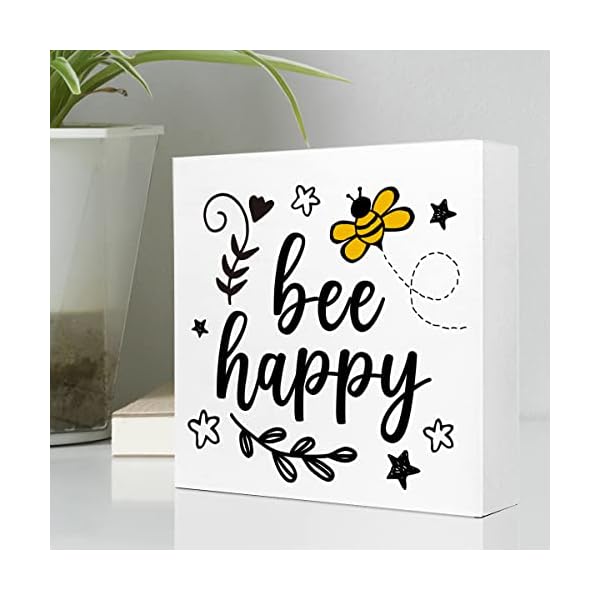   Be-Happy-Honey-Bee-Wooden-Plaque-Sign-Desk-DecorRustic-Inspirational-Wood-Block-Sign-Desk-Decorations-for-Summer-Home-Living-Room-Office-Garden-Shelf-Table-Decor