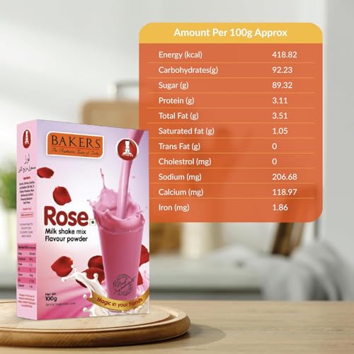 Image of BAKERS Milk Shake Mix Powder - Rose Flavor Pack of 4, Each 100g (400 Gram) | Instant Thick & Creamy Shake Mix | Rich & Delicious Dessert Drink | Ready to Mix with Milk | No Preservatives |Ready in 30 Sec