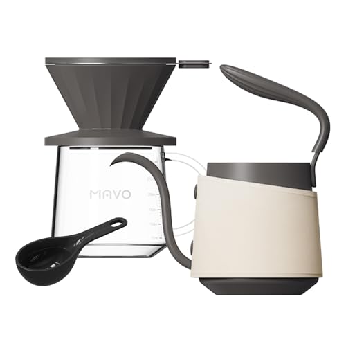 Pour Over Coffee Maker Set, Pour Over Kettle, Coffee Dripper, Glass Coffee Server with Scale, Stainless Steel Filter (Grey)