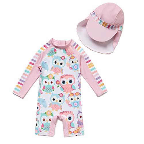 Baby Girl One Piece Rash Guard Long Sleeve with UPF 50+ Sun Protection (pink4, 3-6 Months)