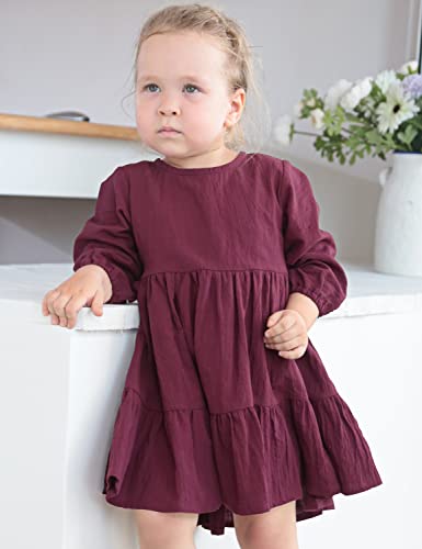 AGQT Toddler Girl Cotton Linen Dress Ruffle Fall Kids Casual Dresses Size 1-6T2