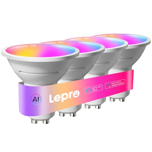 Lepro BG1 AI Lampadina Smart GU10, Lampadine Intelligenti Wi-Fi & Bluetooth, RGBCCT Multicolore, Progettista Illuminazione AI Personalizzato, Funziona con Alexa/Google Assistant, Sync Musicale, 4pcs