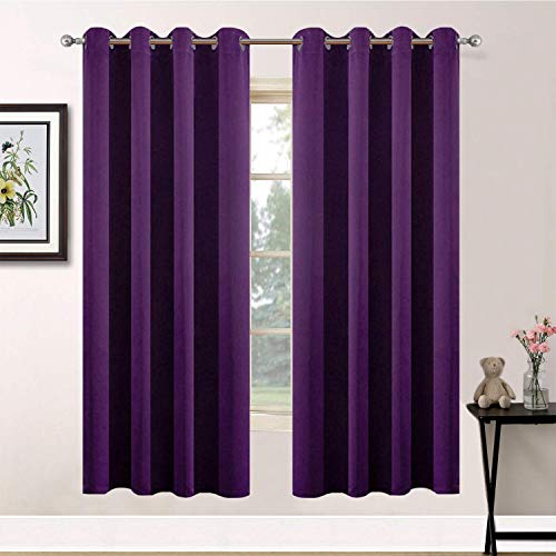 Yakamok Grommet Room Darkening Soft Thermal Insulated Blackout Curtains Window Panels for Bedroom, Width 52 Inch by Length 63 Inch, Purple, Two Curtain Panels