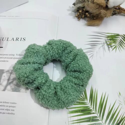 10 elastici per capelli in pelliccia sintetica Scrunchie elastici per capelli per donne e ragazze, colore verde chiaro