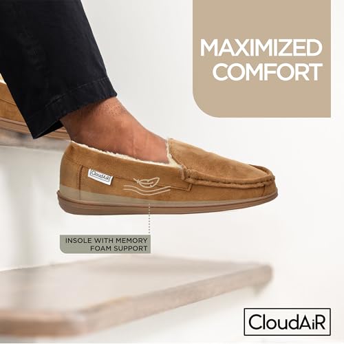 CLOUDAIR Men's Moccasin Slippers - Indoor Winter Slippers, Comfortable Slip On Indoor or Outdoor House Shoes, Faux Fur Lined Men’s Slippers with Memory Foam Padded Insoles3