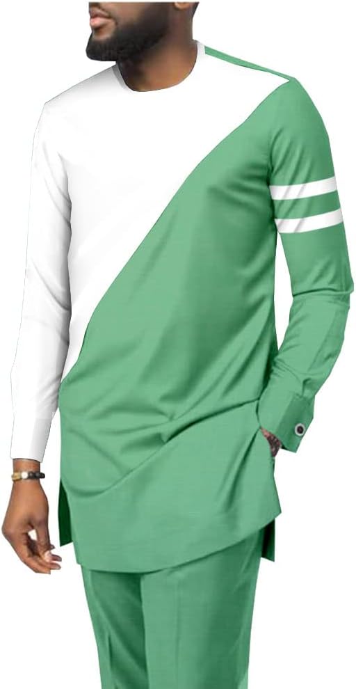 Tracksuit Men African Clothing Print Shirt Suit Dashiki Outfits Slim Fit Pockets Attire Traditional