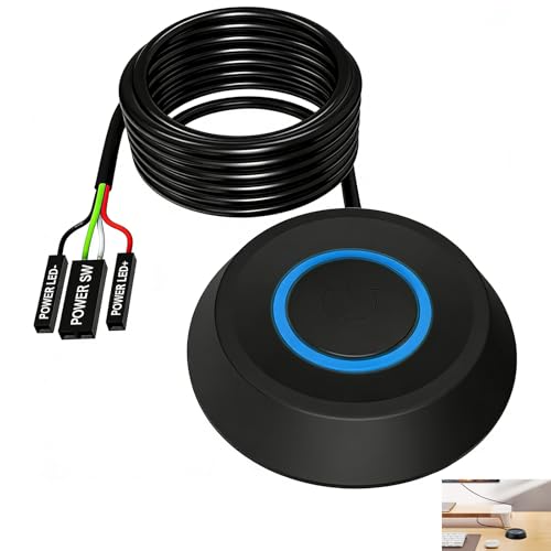 Interruptor de Alimentación para PC, Botón de Encendido Externo PC con Cable de 1.8m, Interruptor Power Switch para Computadora, Accesorio de PC para Encender/Apagar Gabinete con Luz LED Azul(Negro)