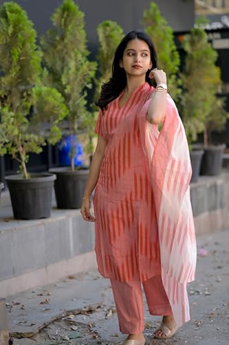 Image of ANNI DESIGNER Women Cotton Blend Kurta with Pant & Dupatta